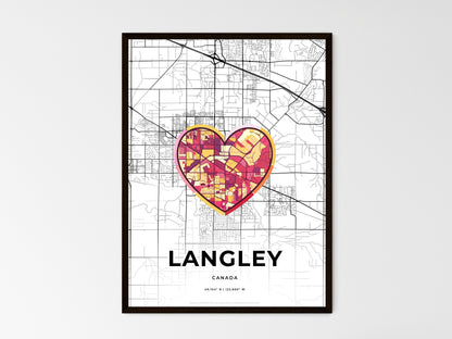 LANGLEY CANADA minimal art map with a colorful icon. Where it all began, Couple map gift. Style 2