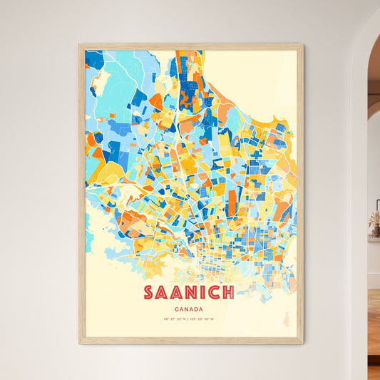 Colorful Saanich Canada Fine Art Map Blue Orange