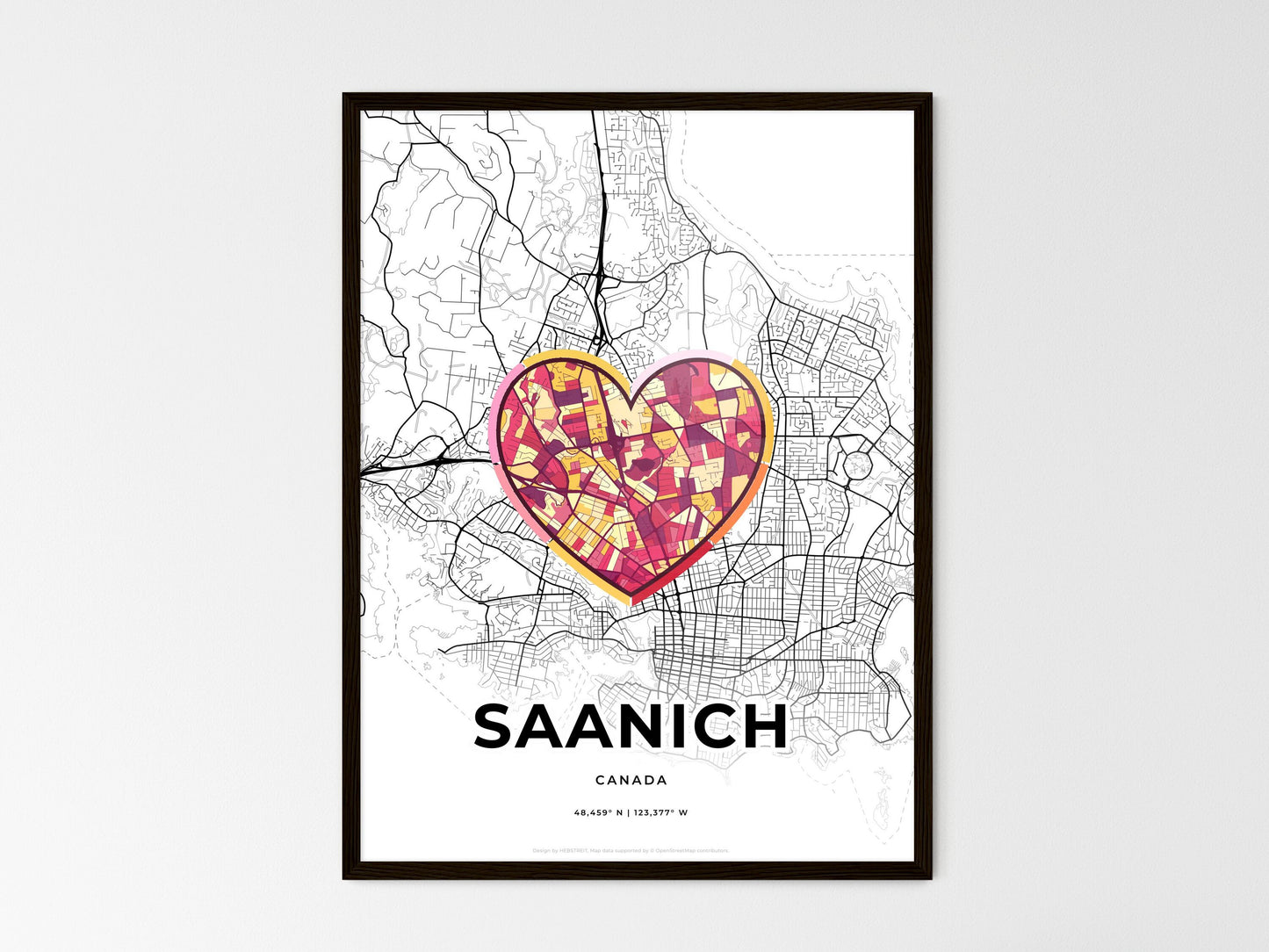 Saanich Canada wedding art map with heart icon