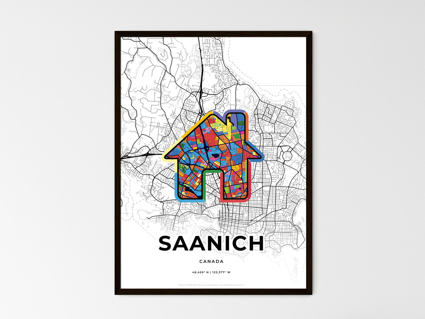 Saanich Canada wedding art map with home icon