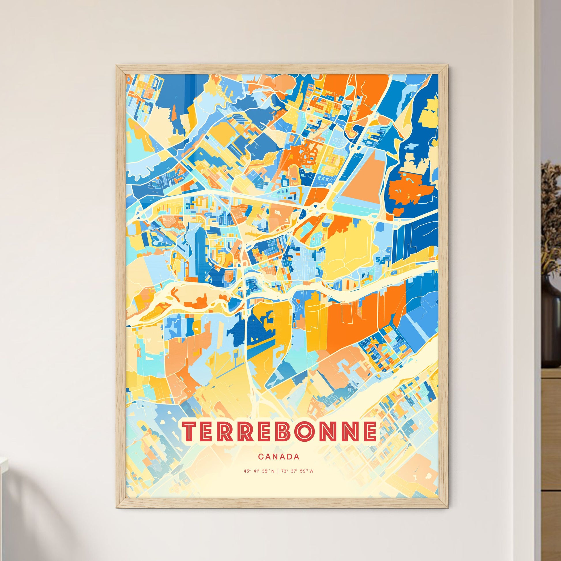 Colorful TERREBONNE CANADA Fine Art Map Blue Orange