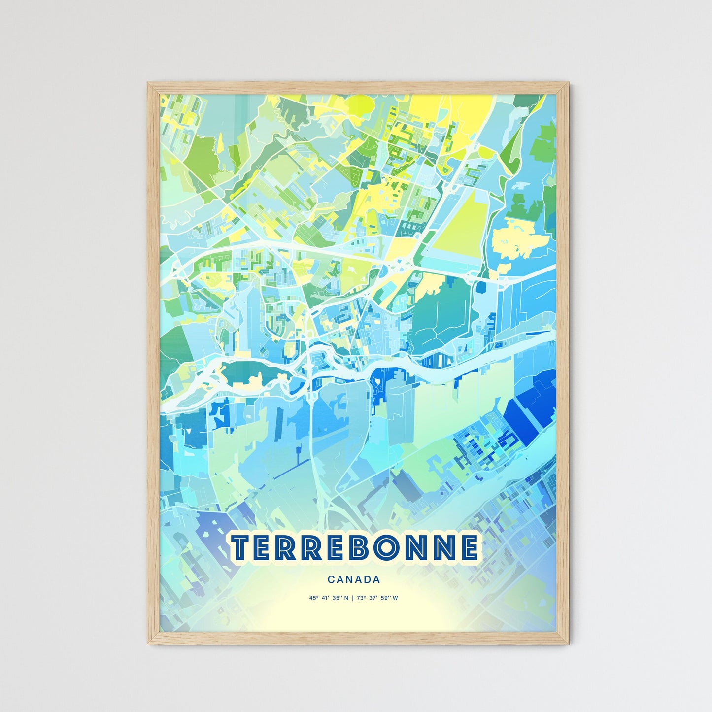 Colorful TERREBONNE CANADA Fine Art Map Cool Blue