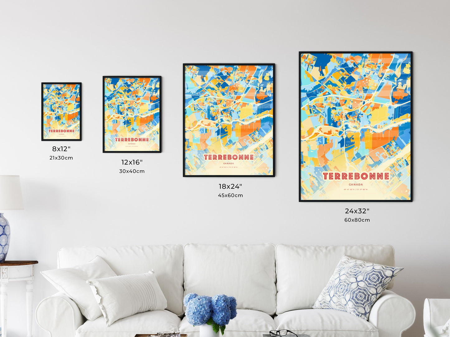 Colorful TERREBONNE CANADA Fine Art Map Blue Orange