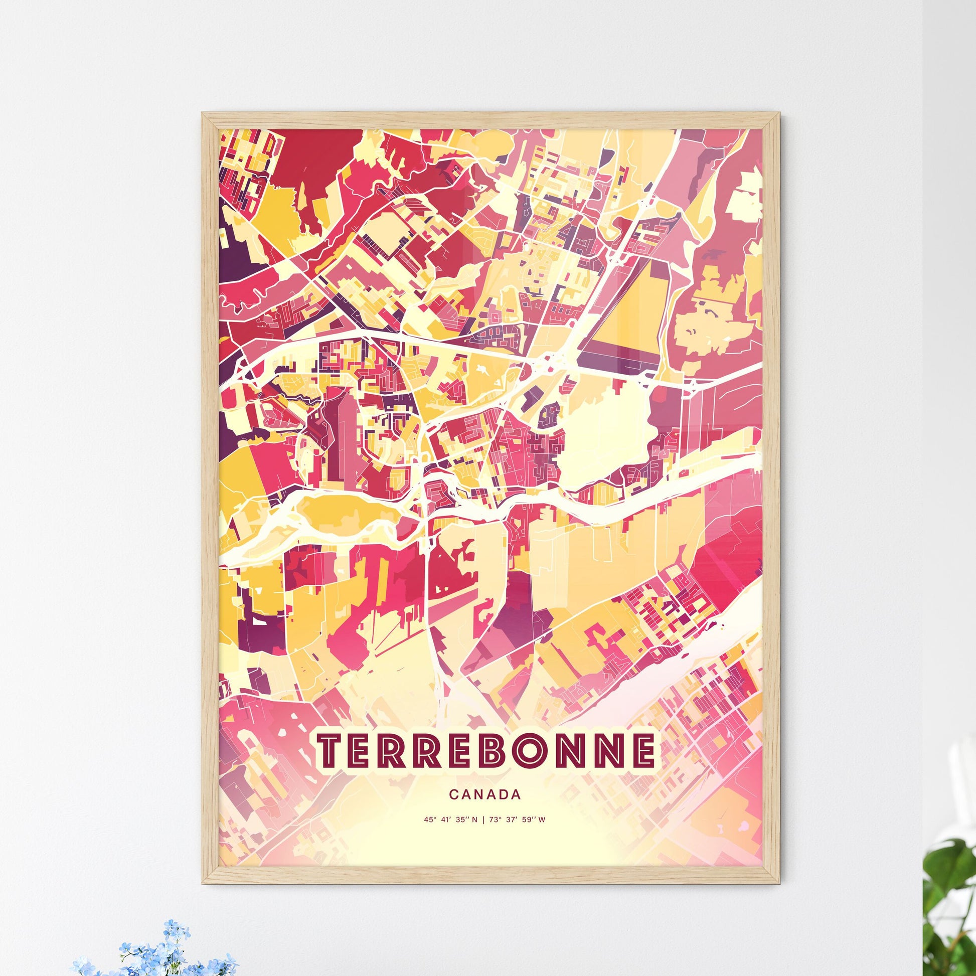 Colorful TERREBONNE CANADA Fine Art Map Hot Red