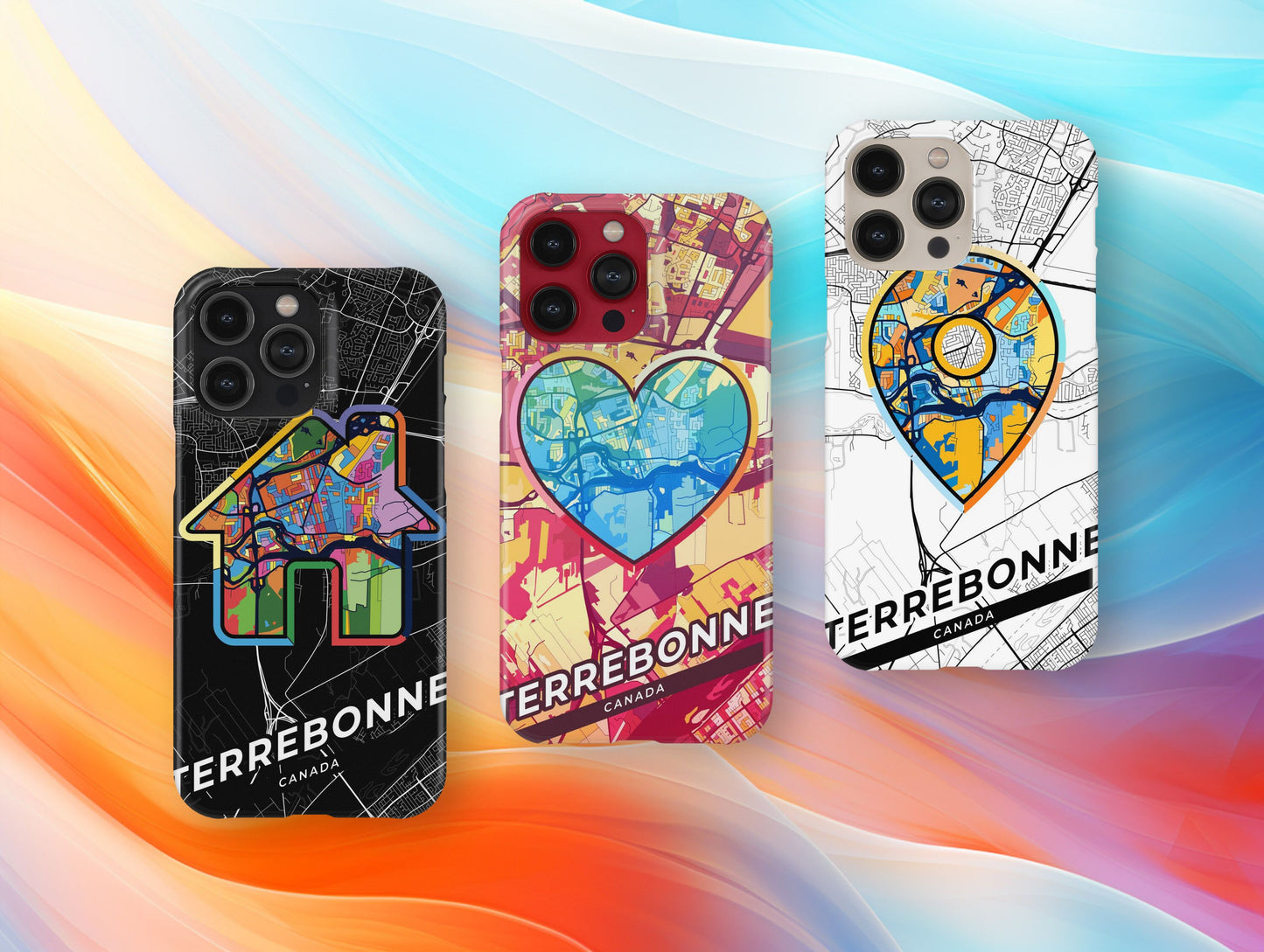 Terrebonne Canada slim phone case with colorful icon