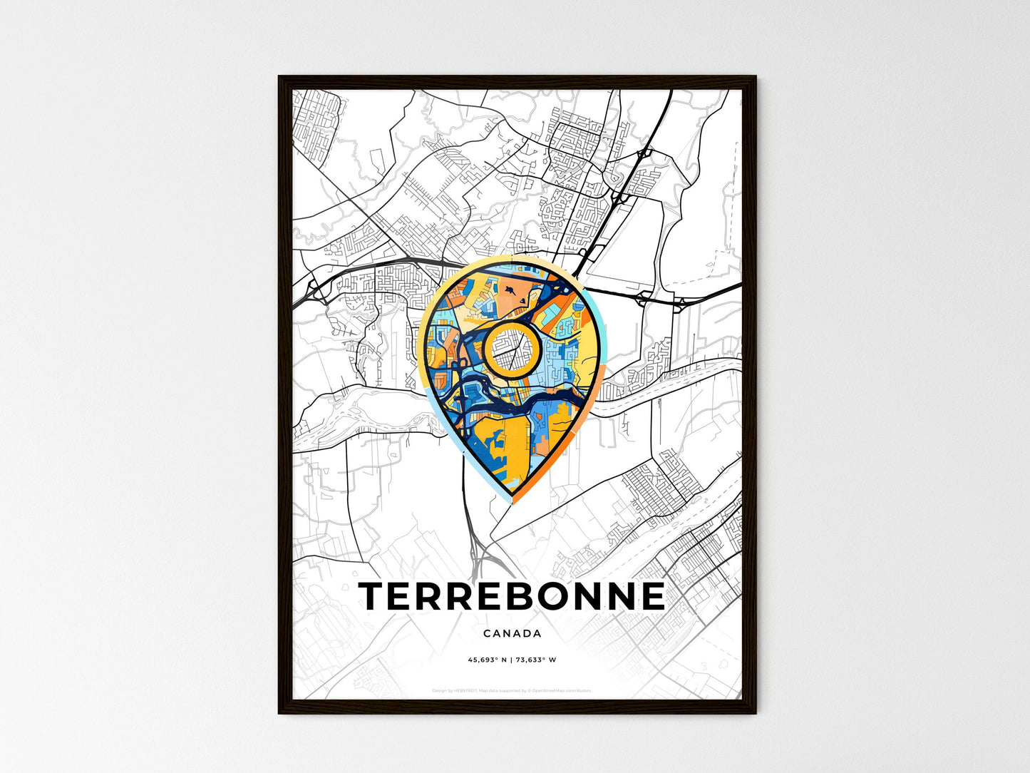 Terrebonne Canada wedding art map with pointer icon