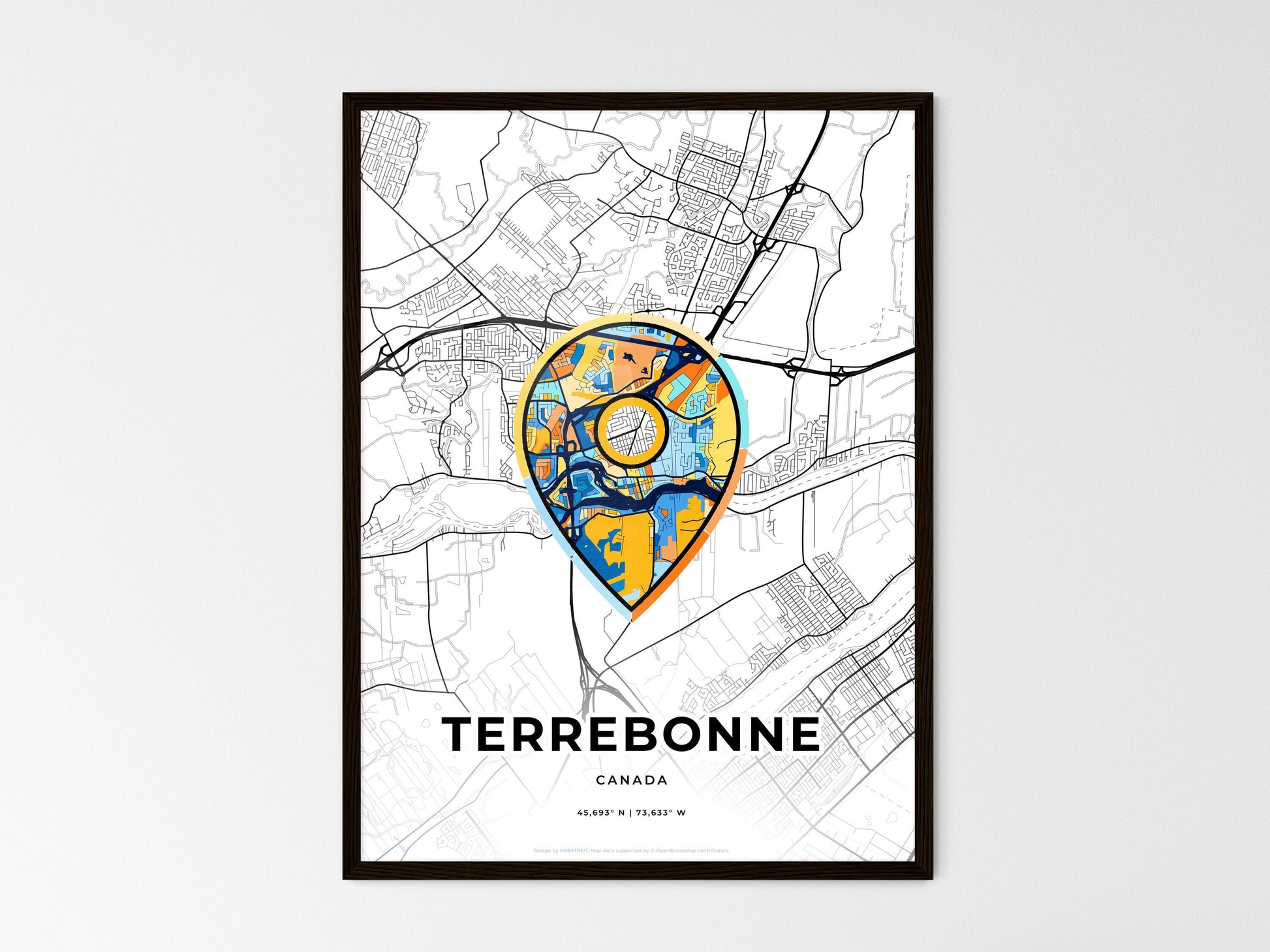 Terrebonne Canada wedding art map with pointer icon