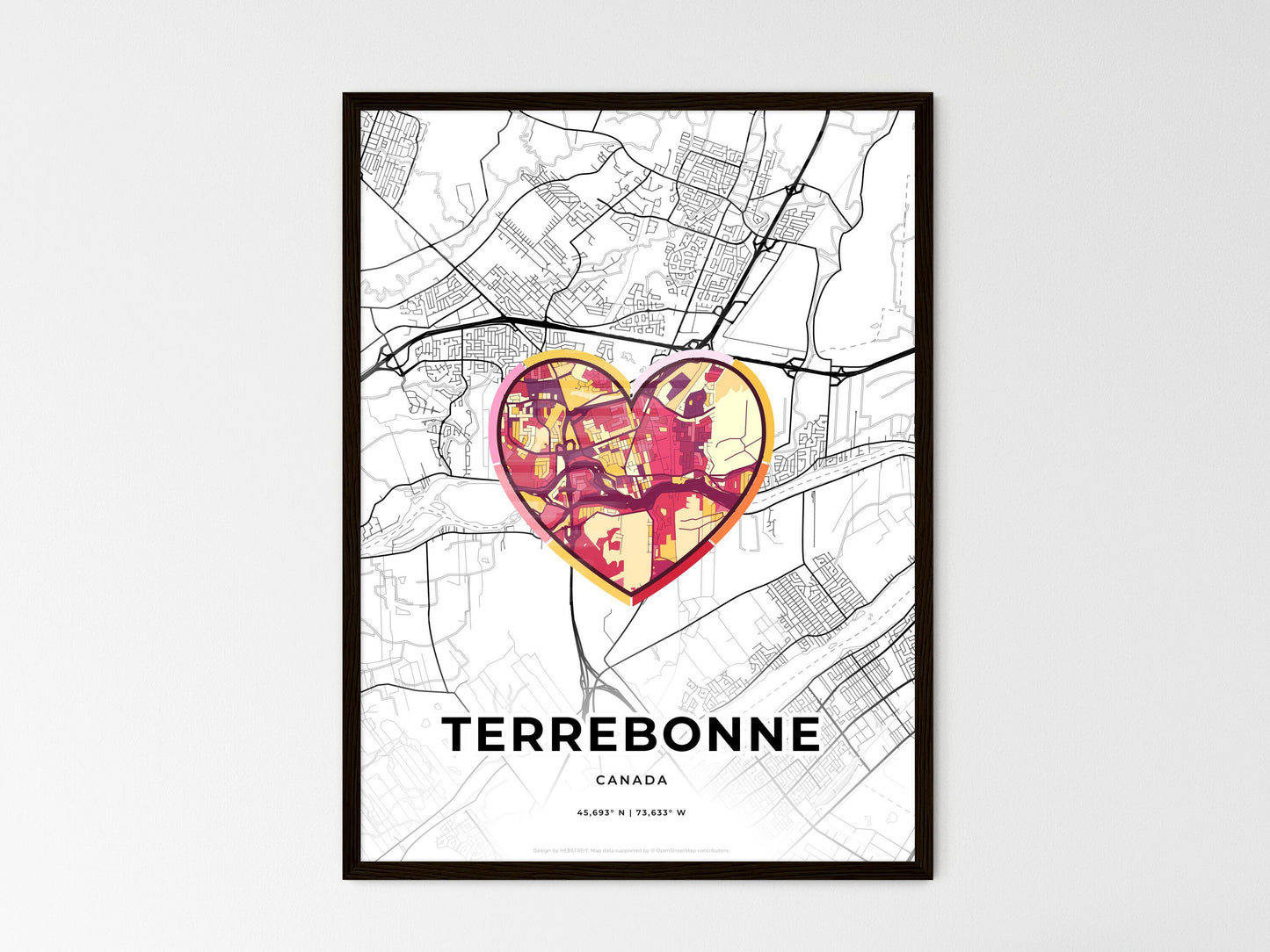Terrebonne Canada wedding art map with heart icon