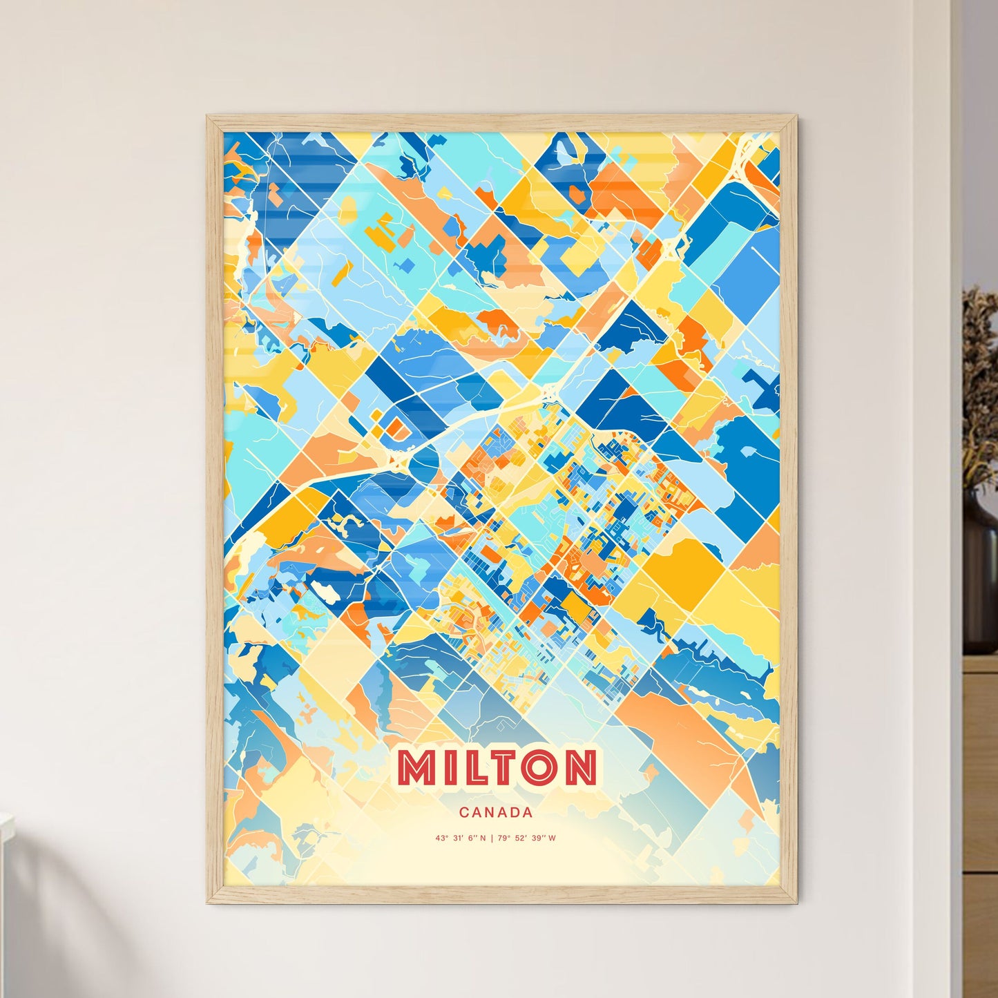 Colorful MILTON CANADA Fine Art Map Blue Orange