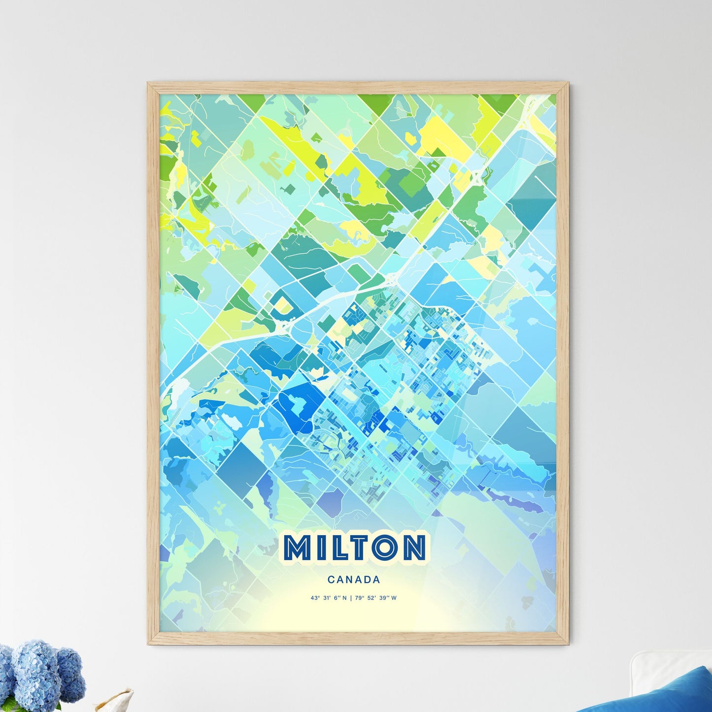 Colorful MILTON CANADA Fine Art Map Cool Blue