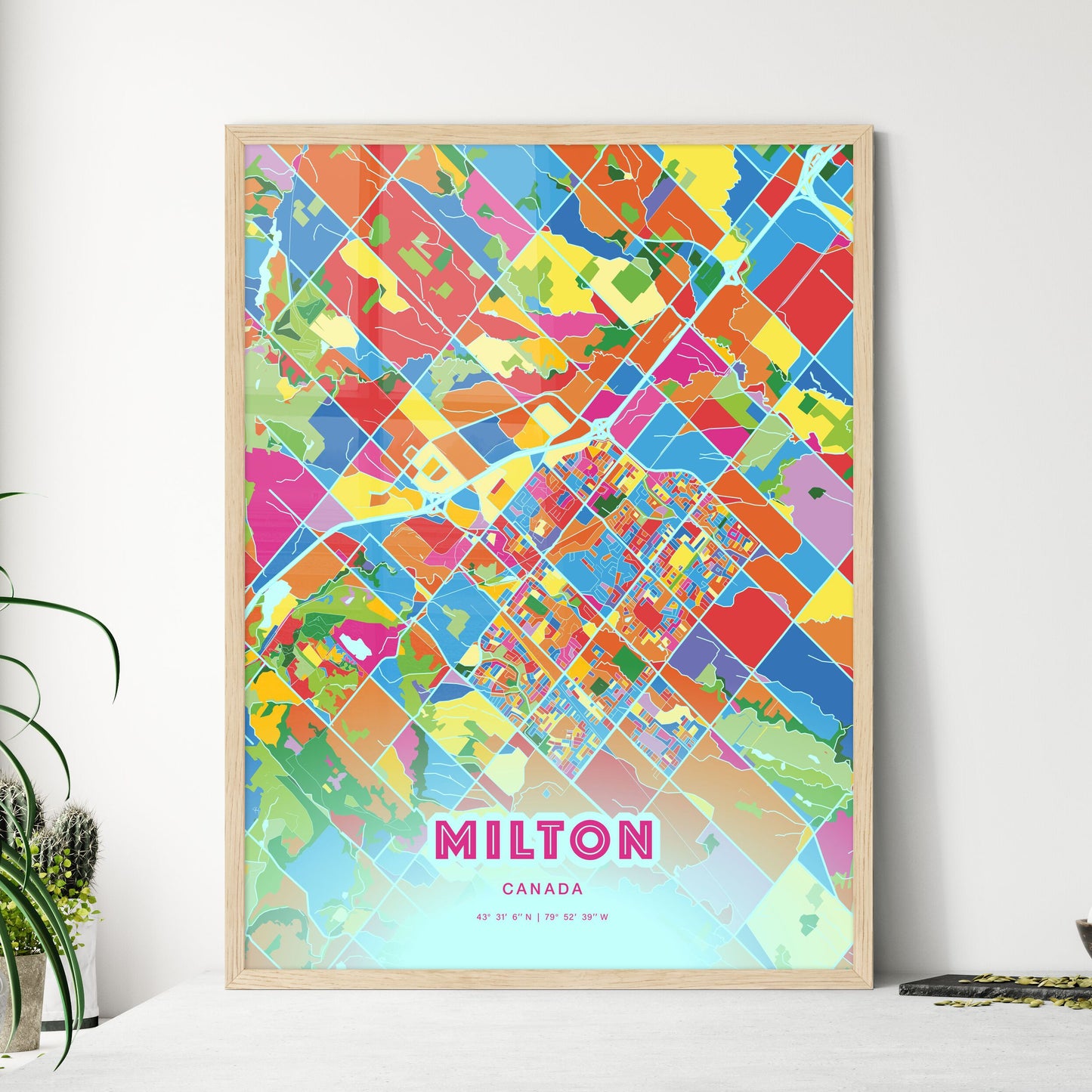 Colorful MILTON CANADA Fine Art Map Crazy Colors