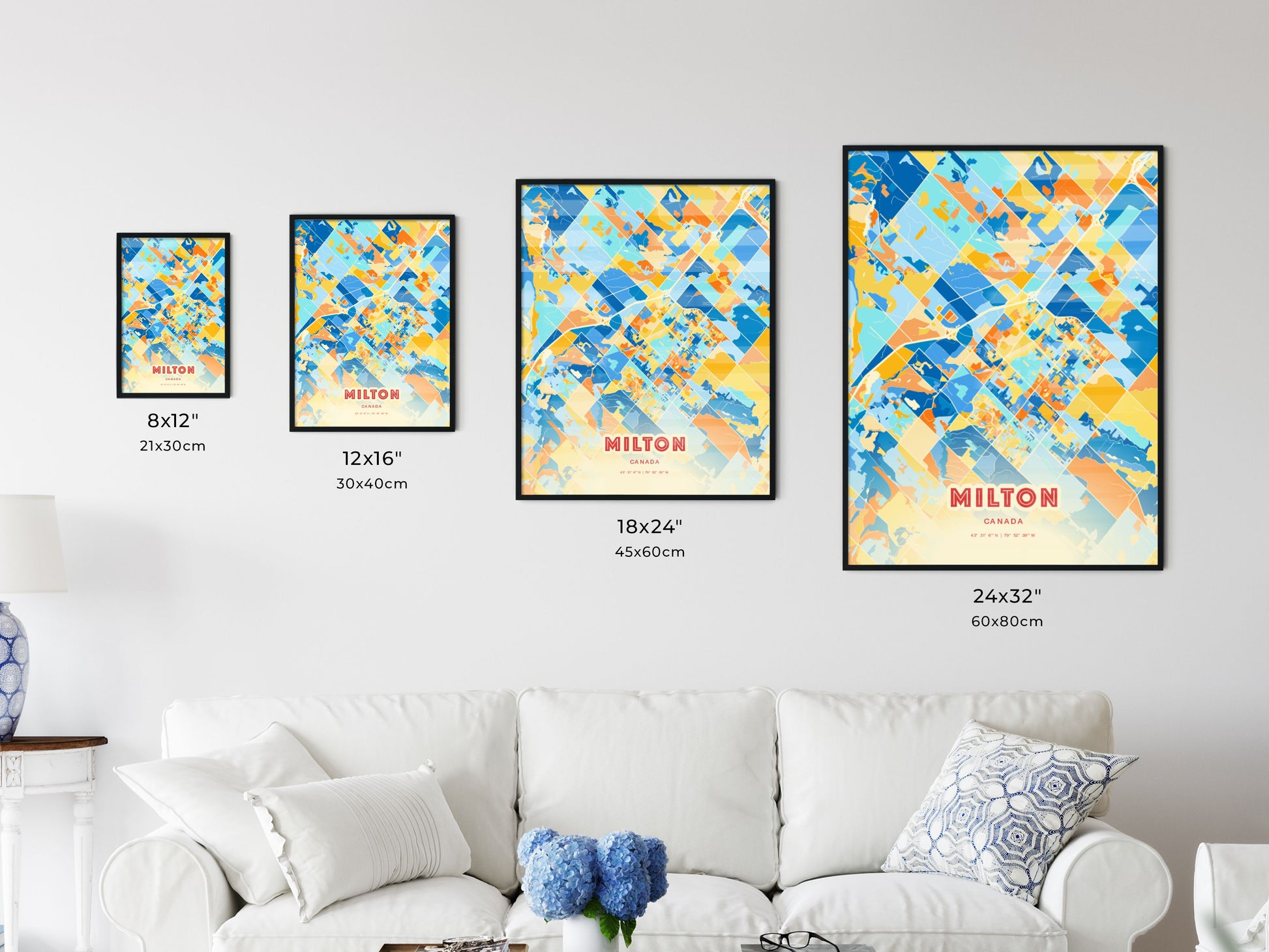 Colorful MILTON CANADA Fine Art Map Blue Orange