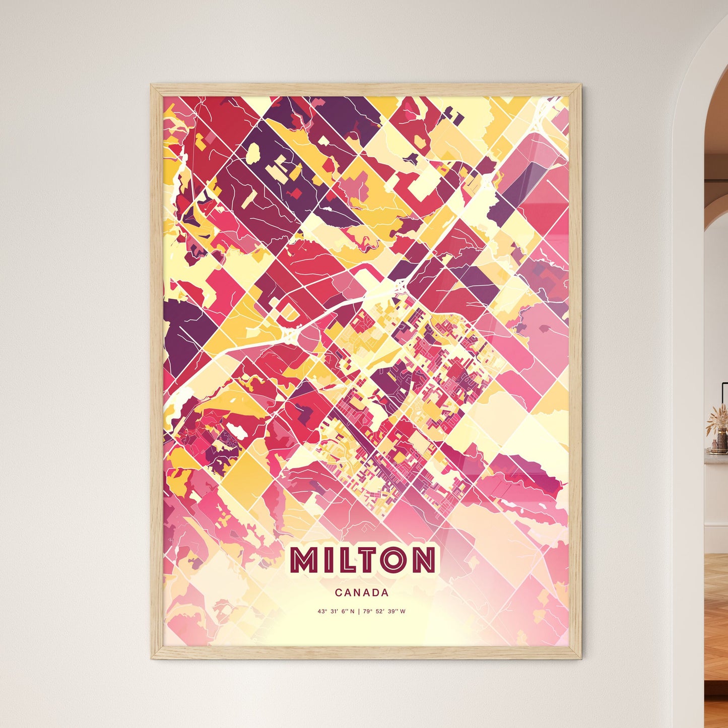 Colorful MILTON CANADA Fine Art Map Hot Red