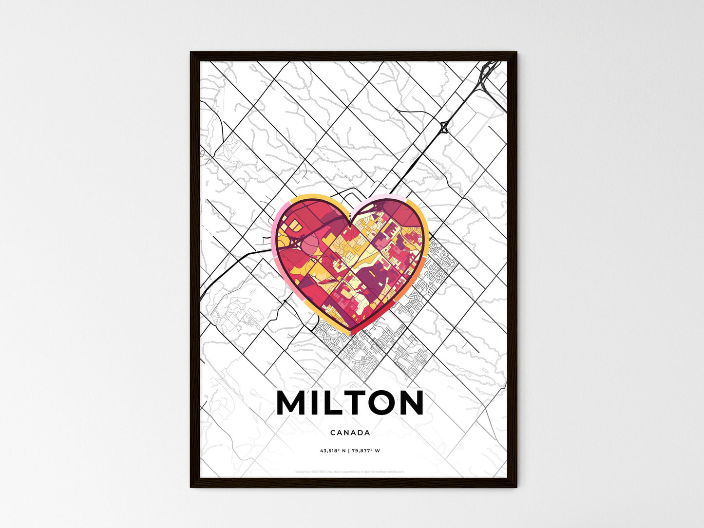 Milton Canada wedding art map with heart icon