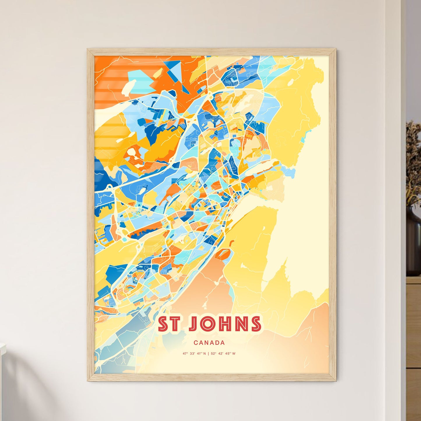 Colorful ST JOHNS CANADA Fine Art Map Blue Orange