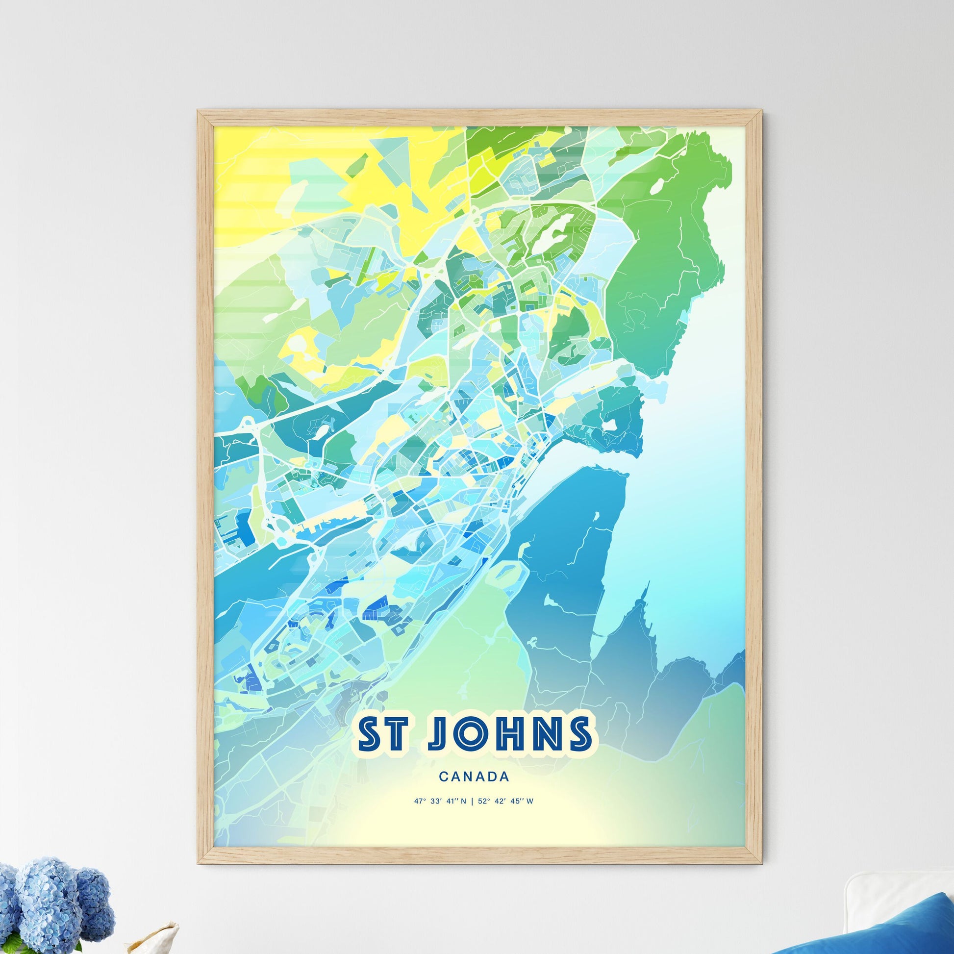 Colorful ST JOHNS CANADA Fine Art Map Cool Blue