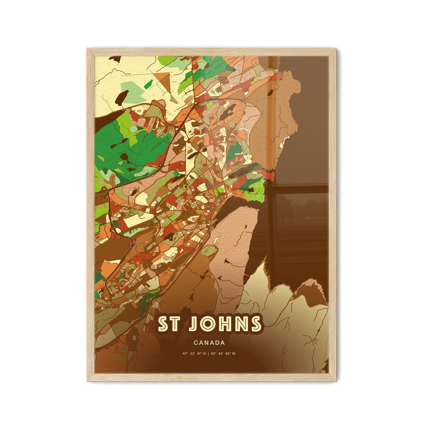 Colorful ST JOHNS CANADA Fine Art Map Farmhouse