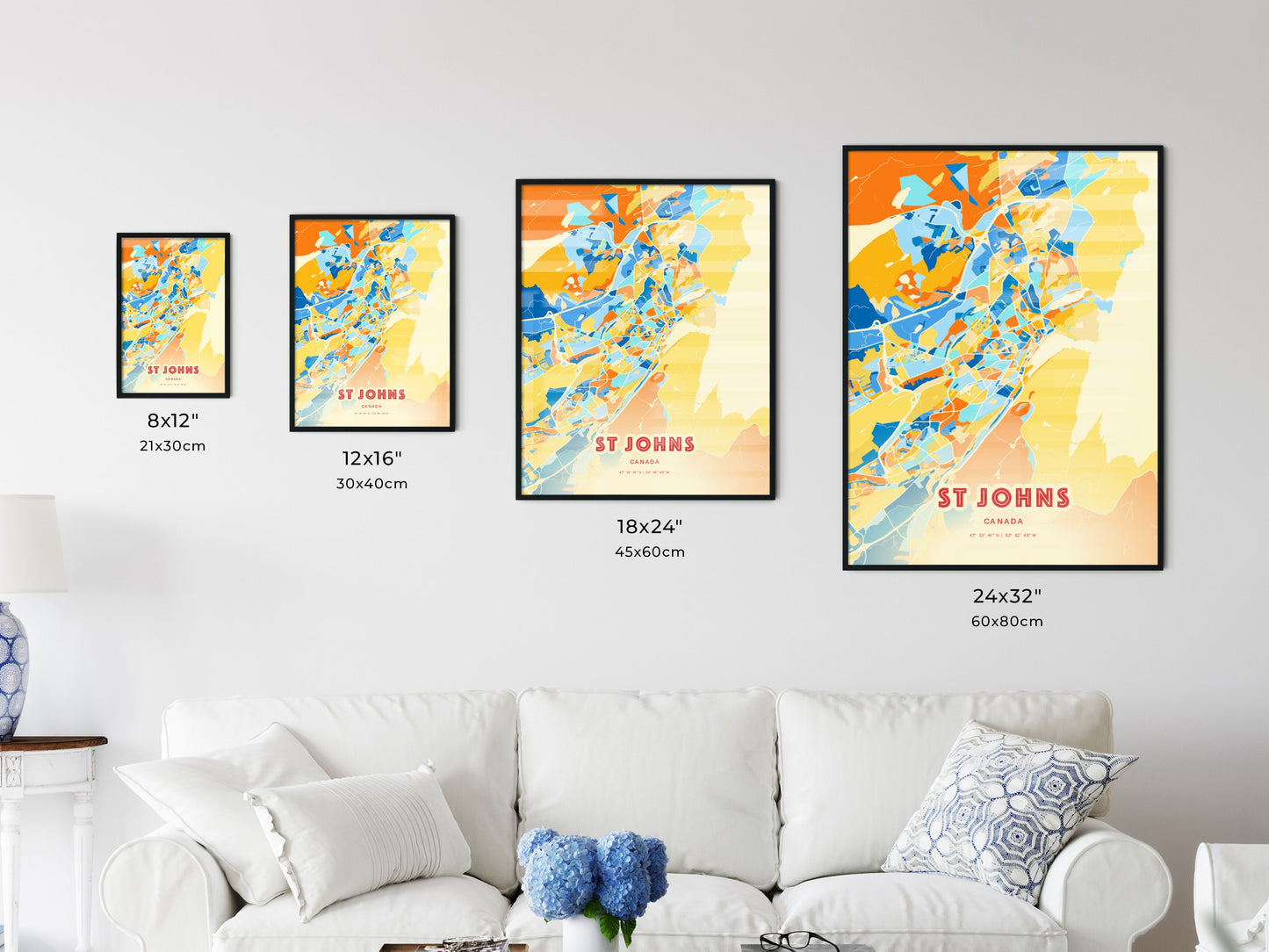 Colorful ST JOHNS CANADA Fine Art Map Blue Orange