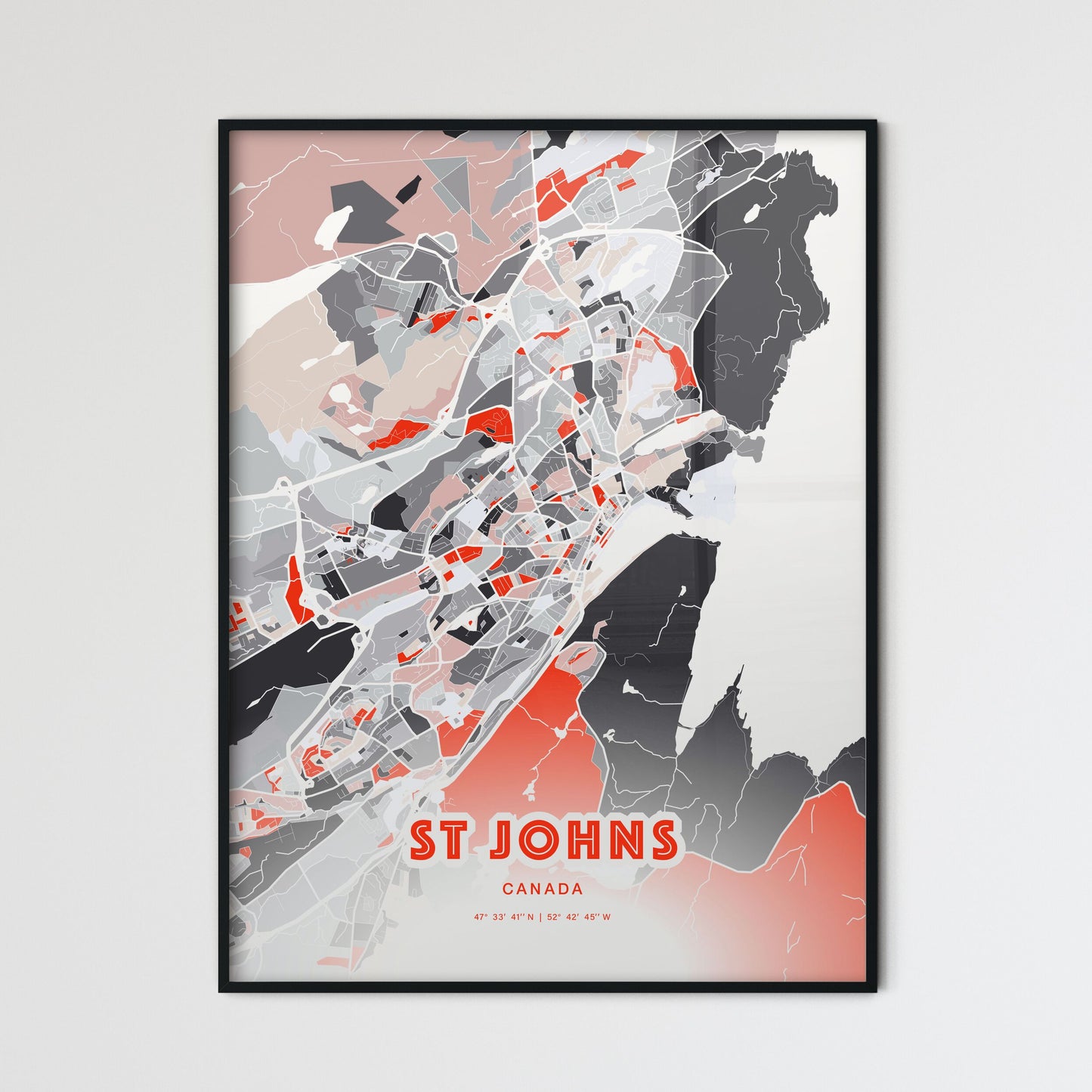 Colorful ST JOHNS CANADA Fine Art Map Modern