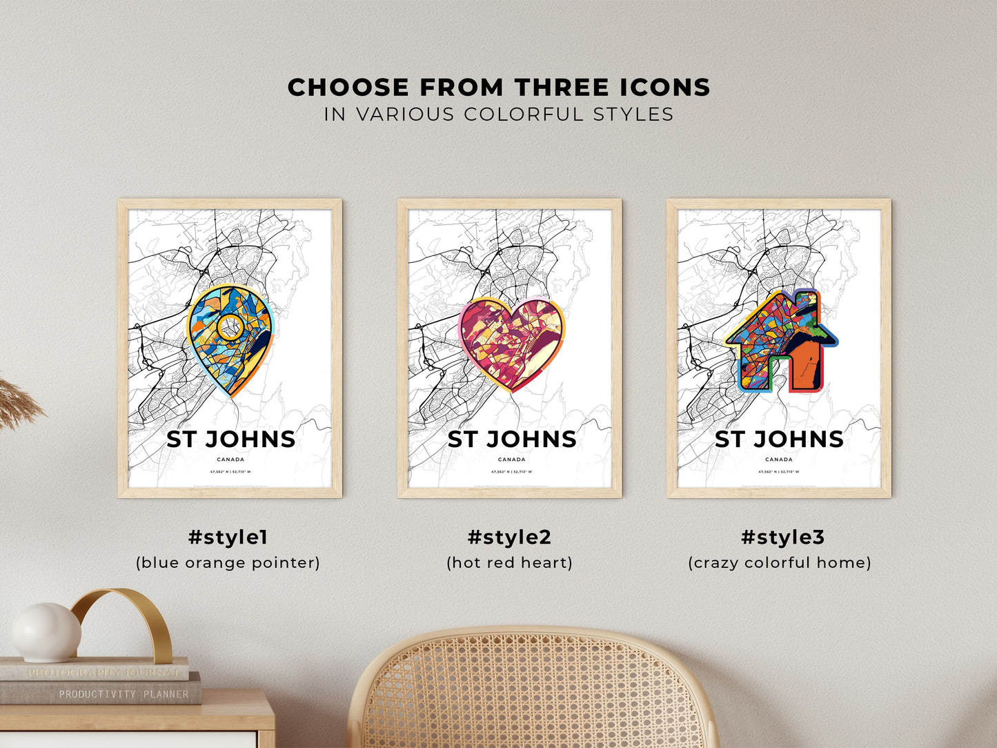 St Johns Canada maps with colorful icons