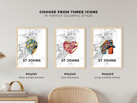 St Johns Canada maps with colorful icons