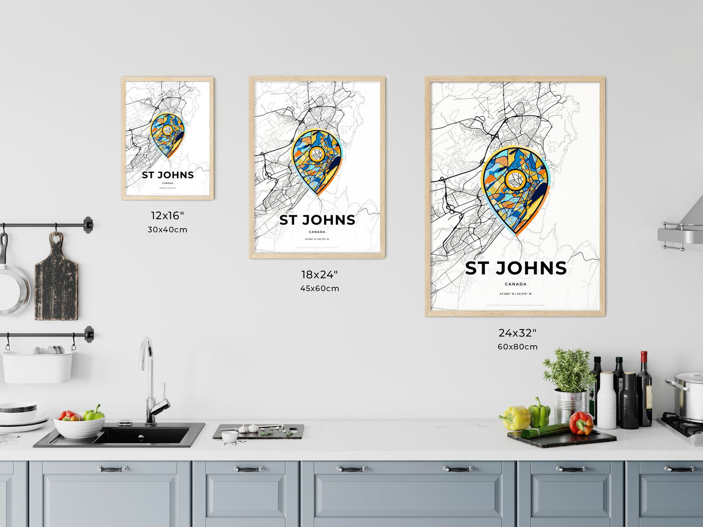 St Johns Canada art map size chart