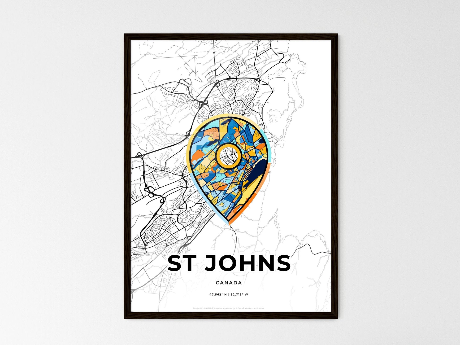 St Johns Canada wedding art map with pointer icon