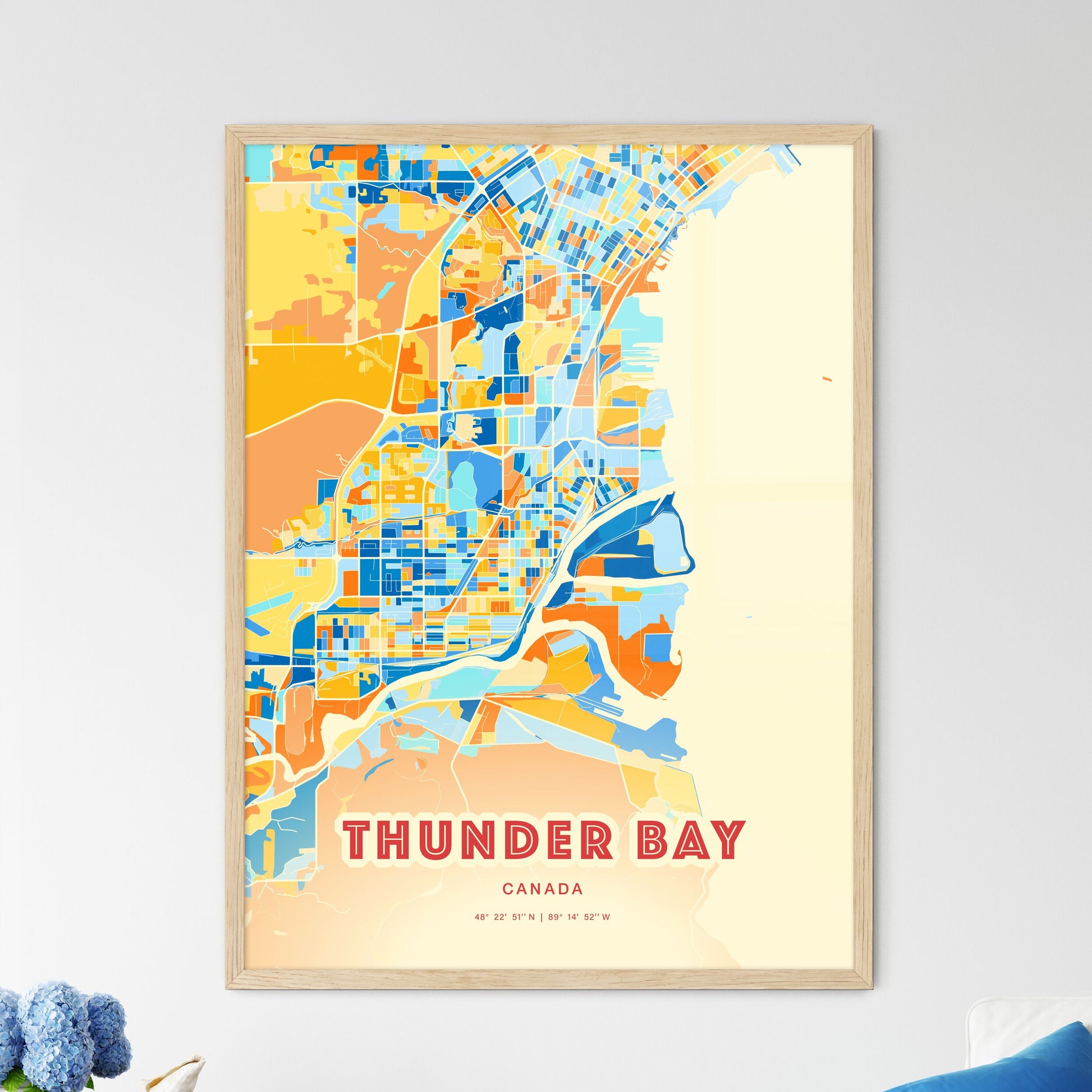 Colorful Thunder Bay Canada Fine Art Map Blue Orange