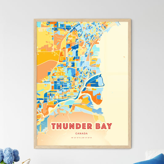 Colorful Thunder Bay Canada Fine Art Map Blue Orange