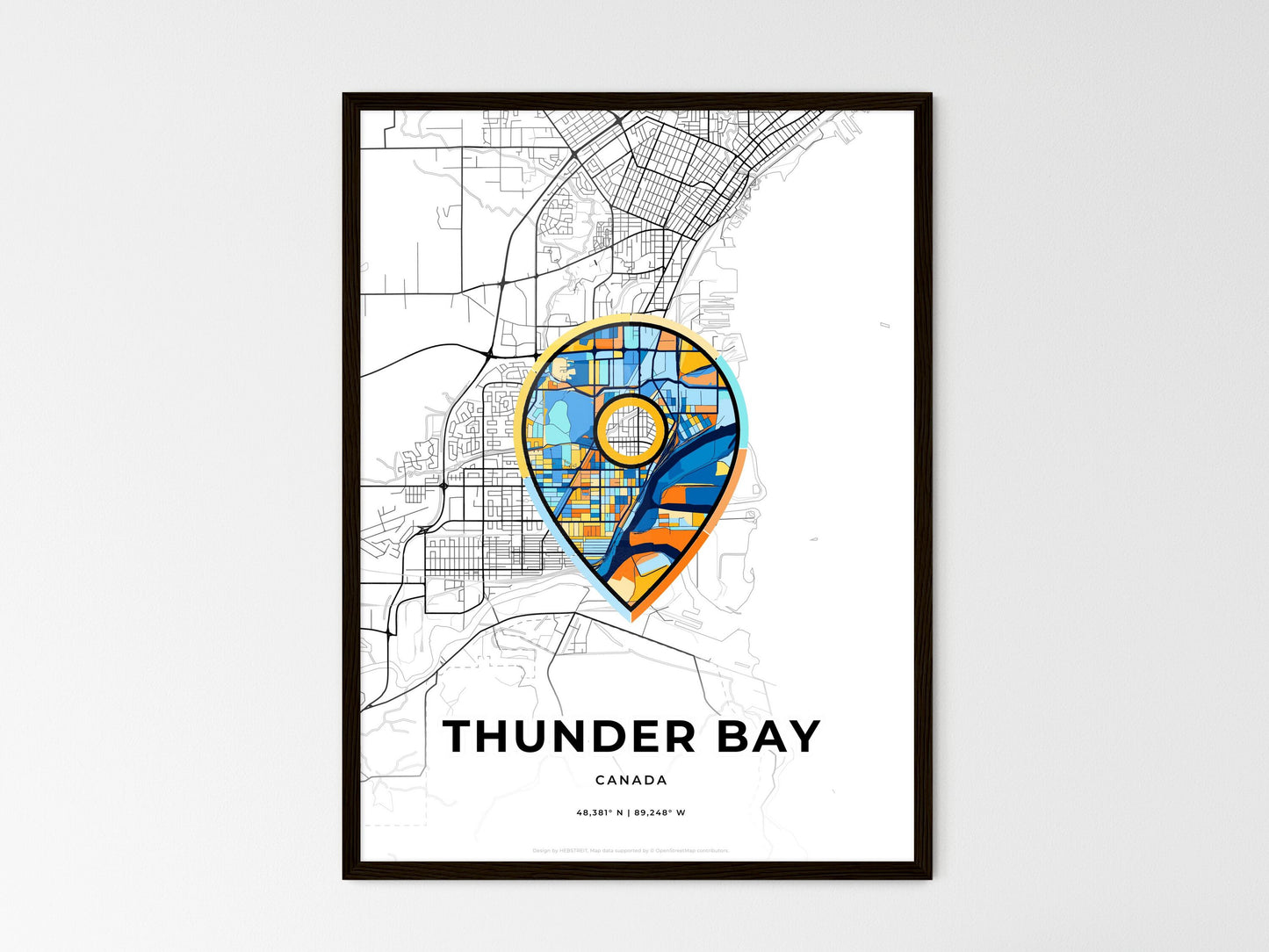 Thunder Bay Canada wedding art map with pointer icon