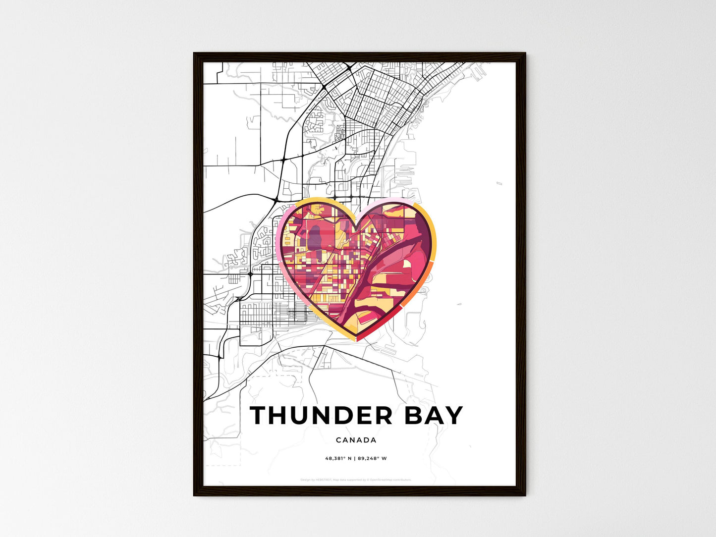 Thunder Bay Canada wedding art map with heart icon