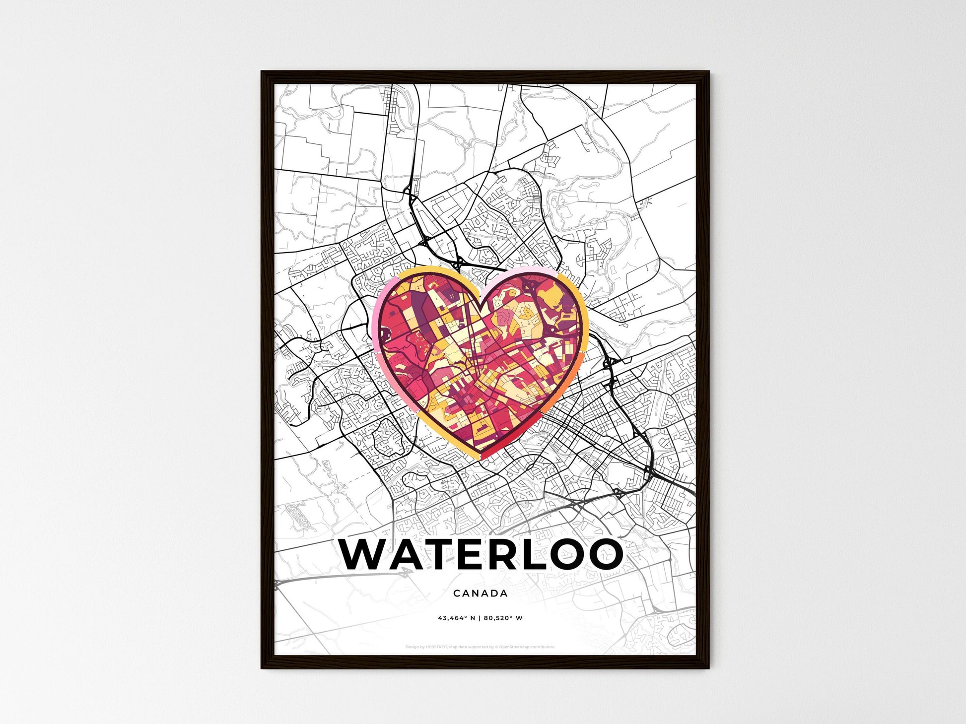 Waterloo Canada wedding art map with heart icon