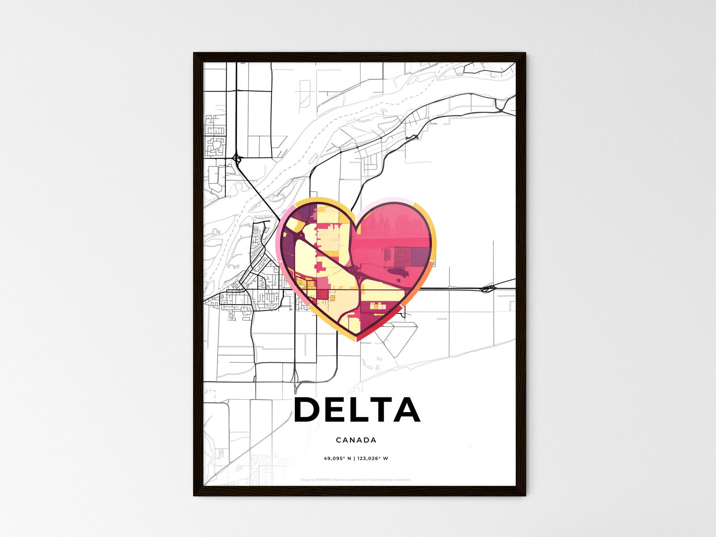 Delta Canada wedding art map with heart icon