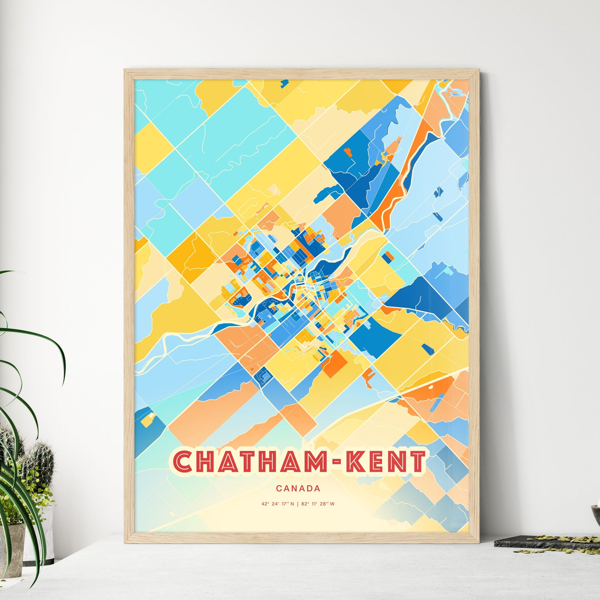 Colorful CHATHAM-KENT CANADA Fine Art Map Blue Orange