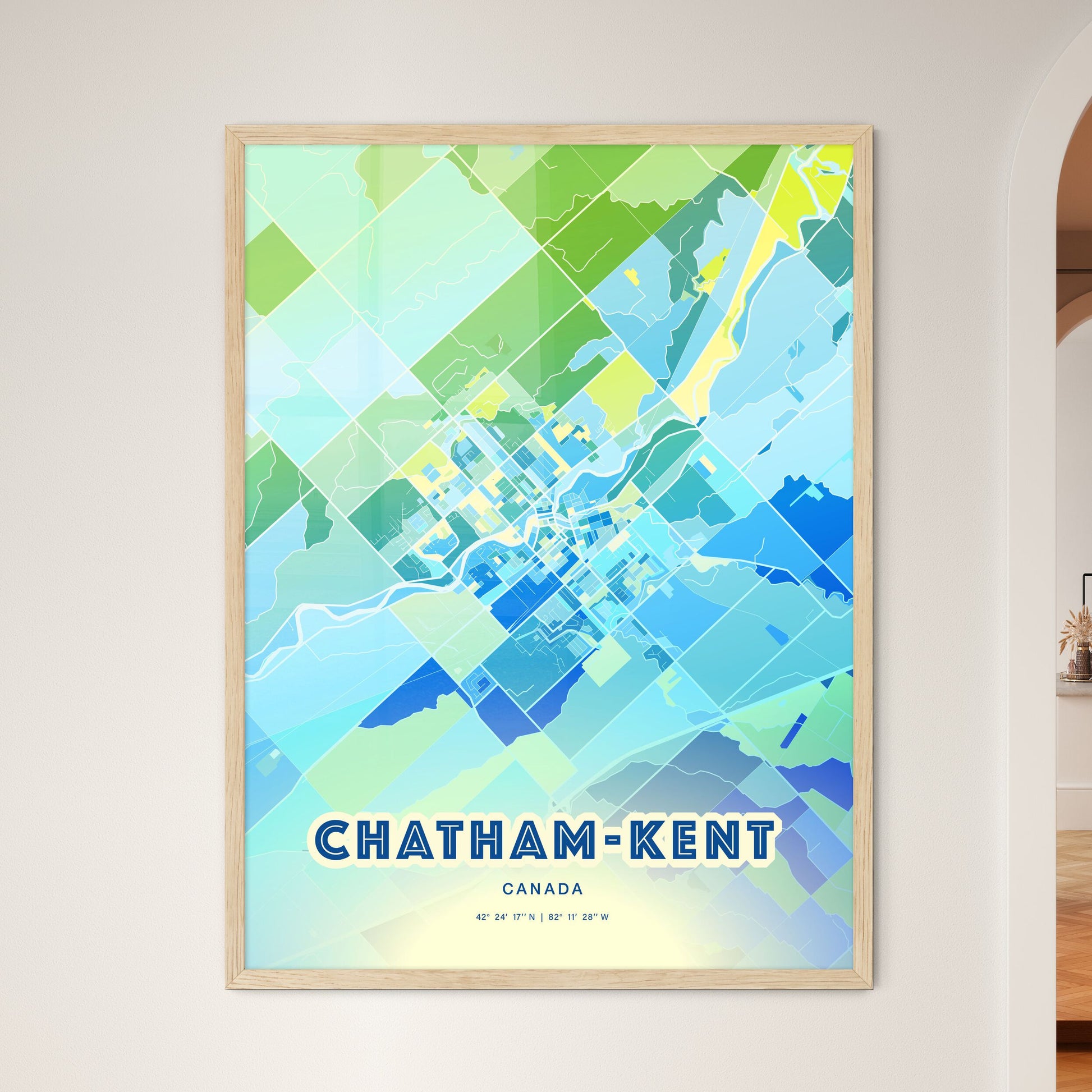 Colorful CHATHAM-KENT CANADA Fine Art Map Cool Blue