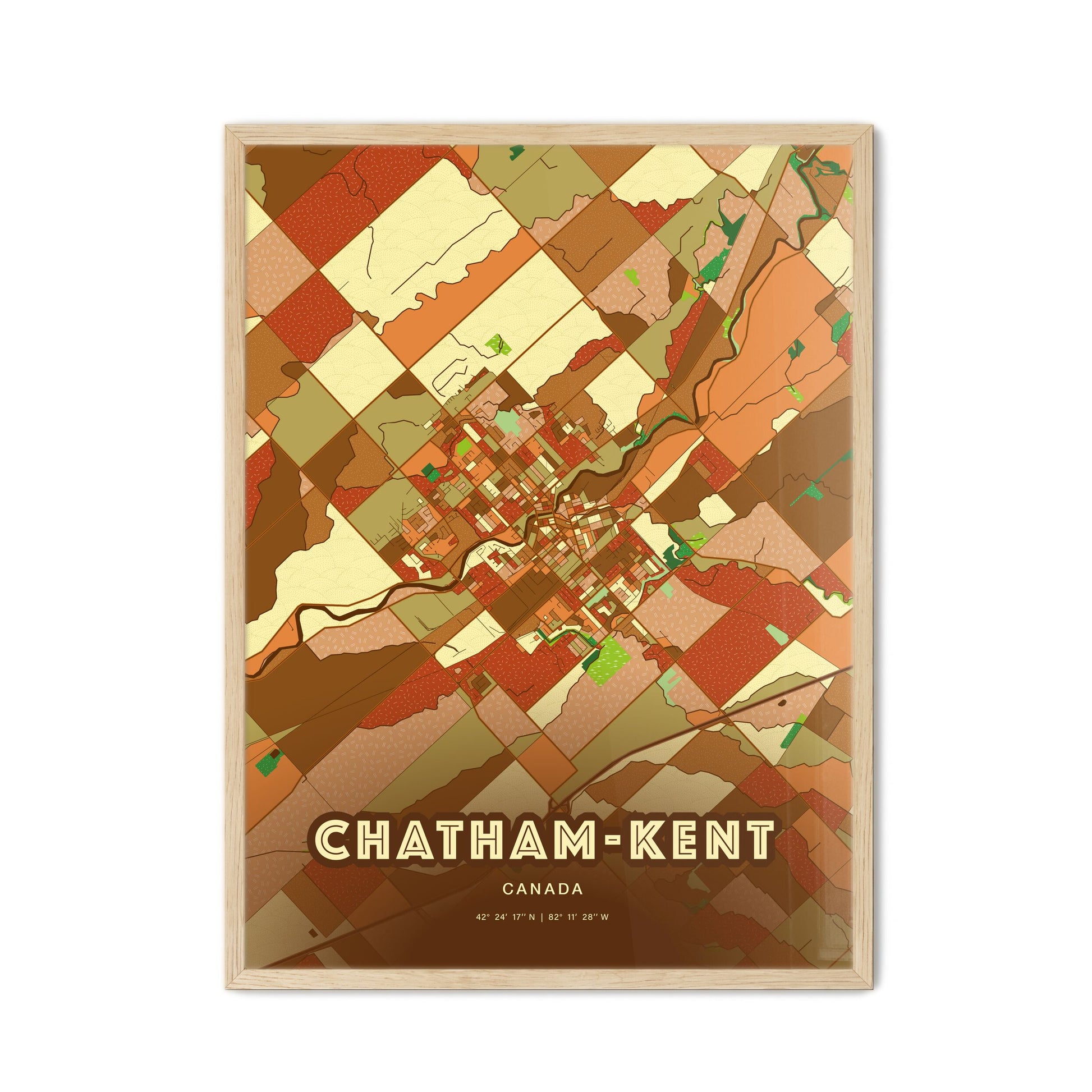 Colorful CHATHAM-KENT CANADA Fine Art Map Farmhouse