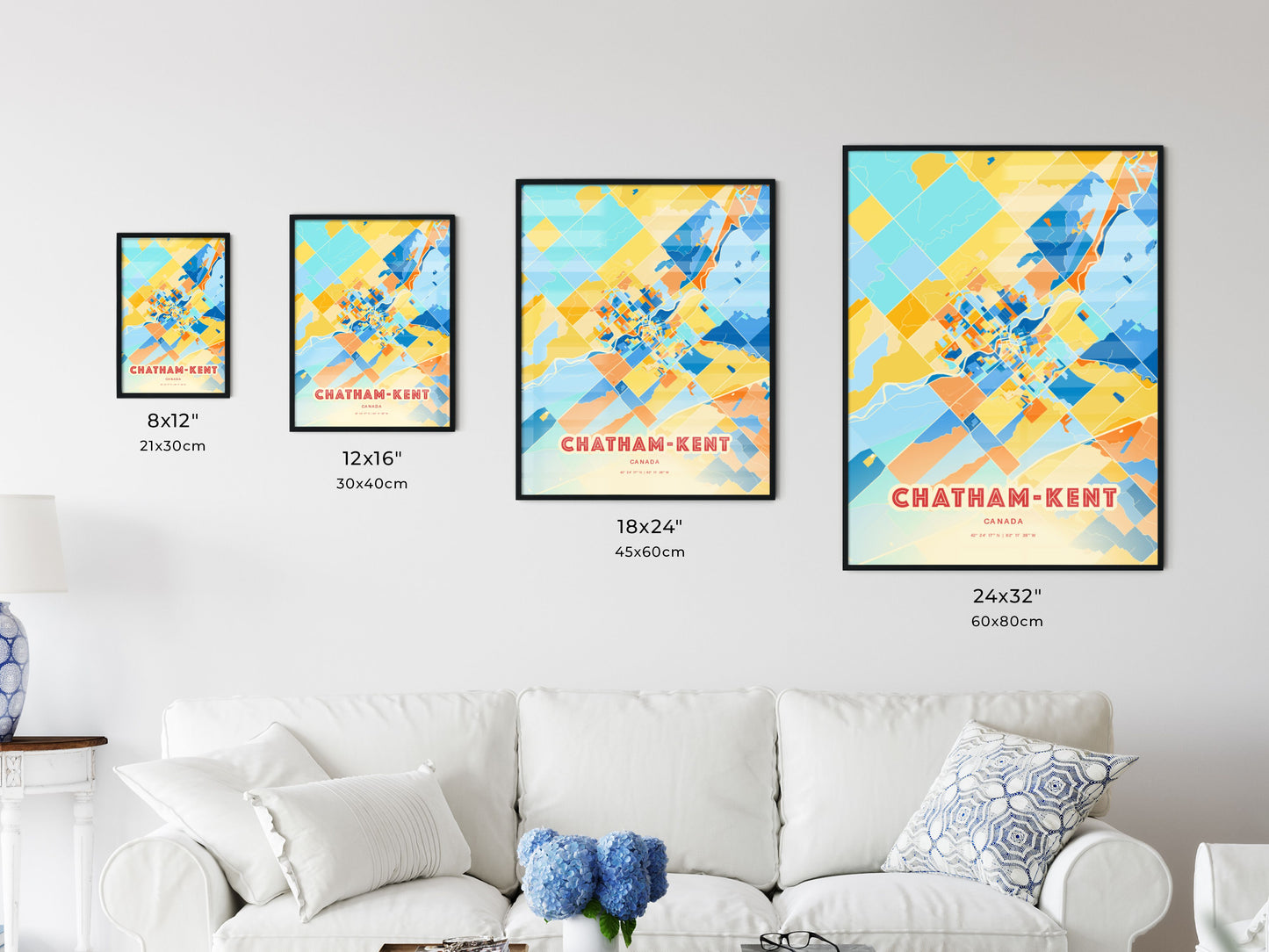 Colorful CHATHAM-KENT CANADA Fine Art Map Blue Orange