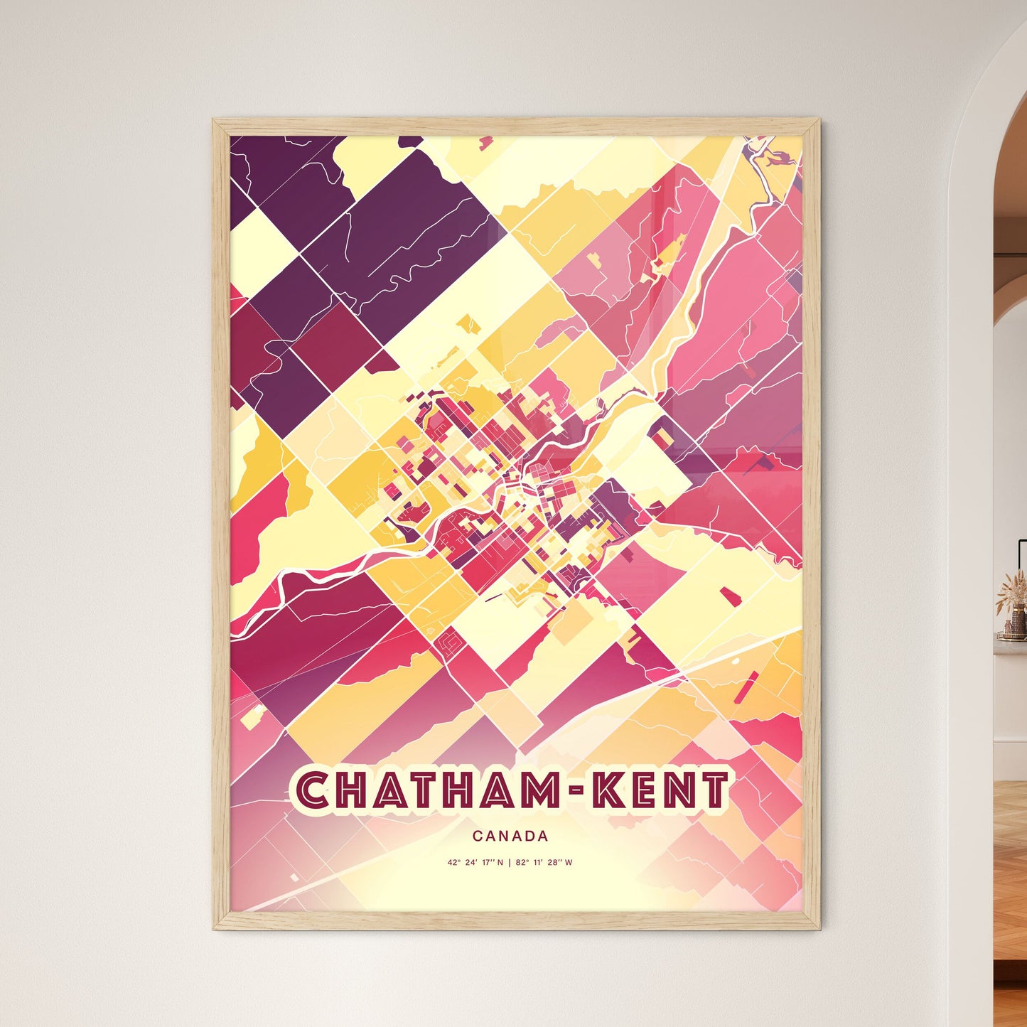 Colorful CHATHAM-KENT CANADA Fine Art Map Hot Red