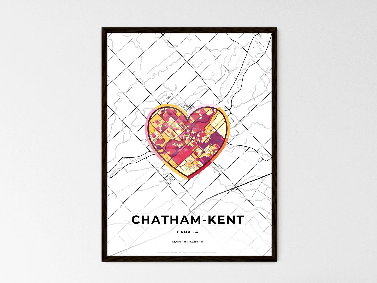 Chatham-Kent Canada wedding art map with heart icon
