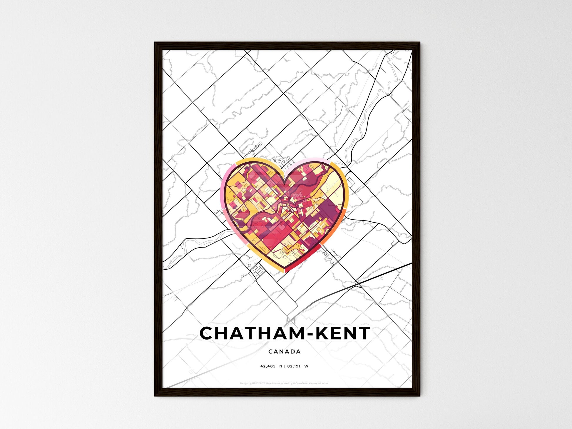Chatham-Kent Canada wedding art map with heart icon