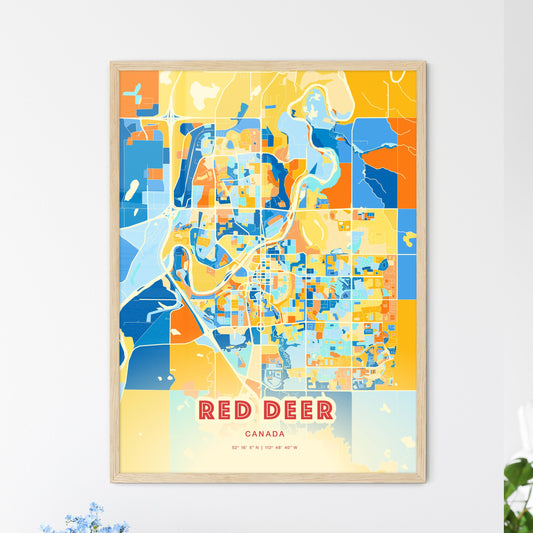 Colorful Red Deer Canada Fine Art Map Blue Orange