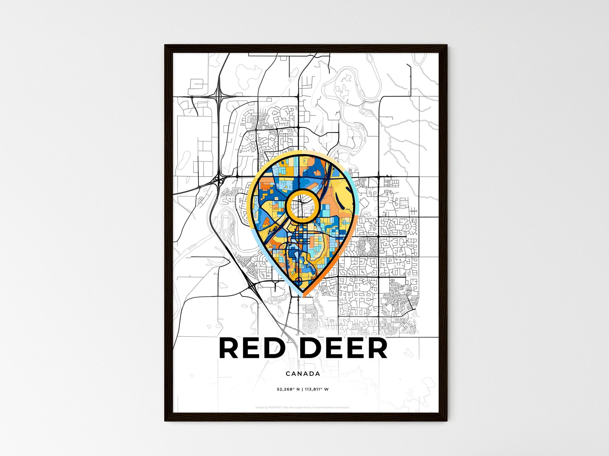 Red Deer Canada wedding art map with pointer icon