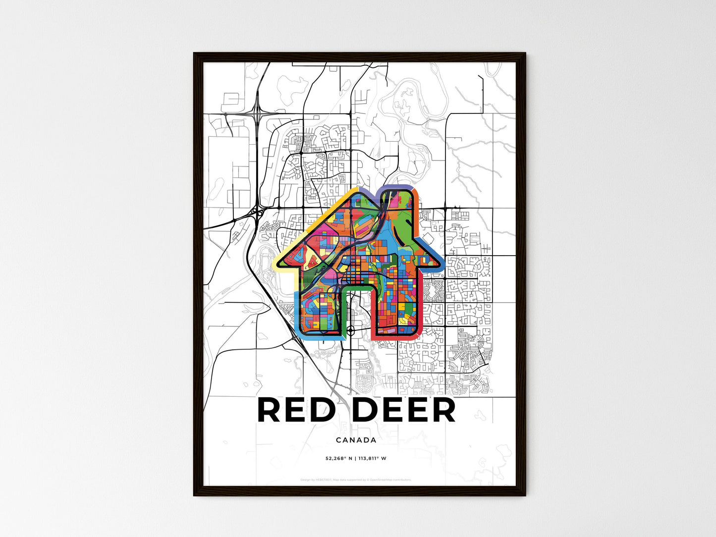 Red Deer Canada wedding art map with home icon