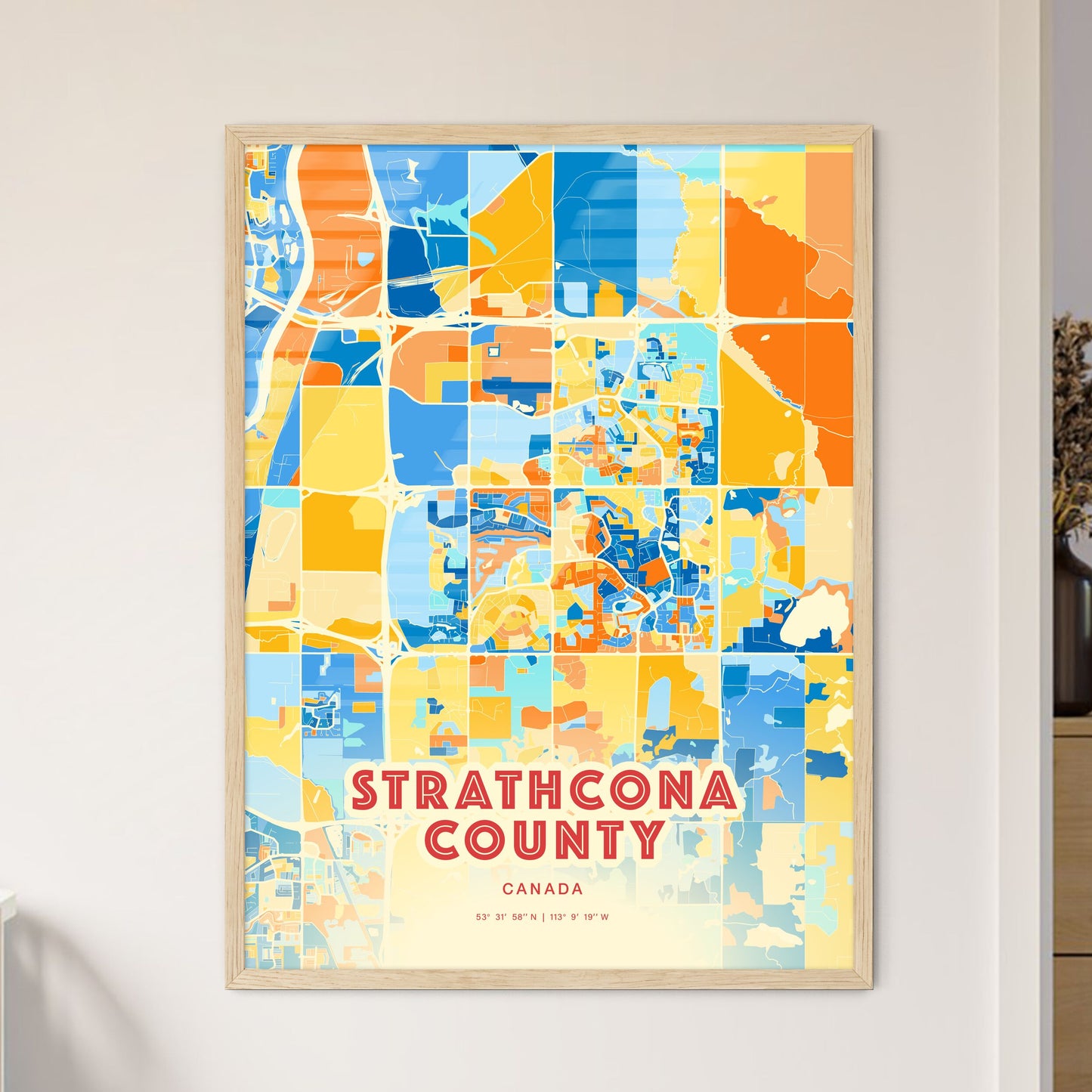 Colorful STRATHCONA COUNTY CANADA Fine Art Map Blue Orange