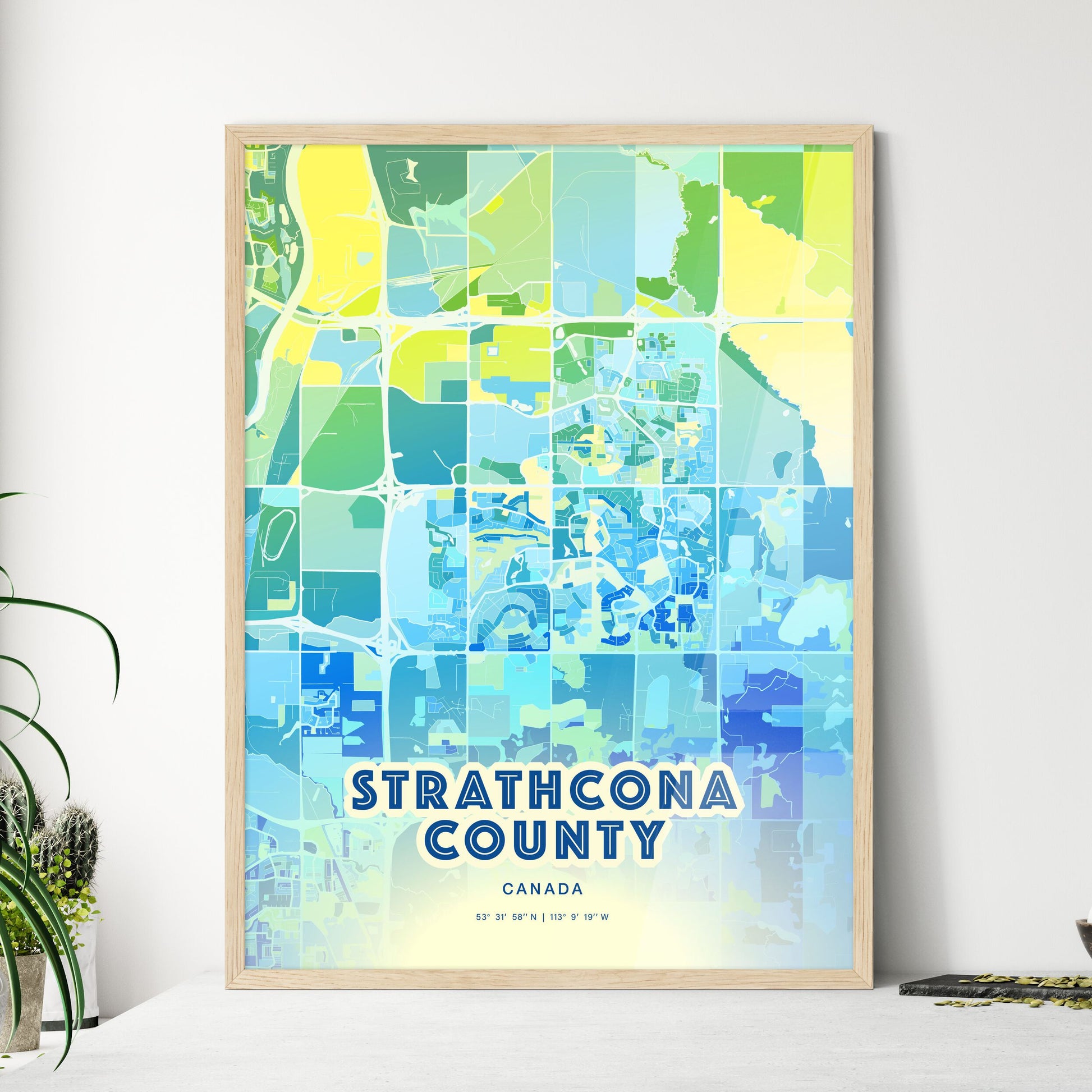 Colorful STRATHCONA COUNTY CANADA Fine Art Map Cool Blue