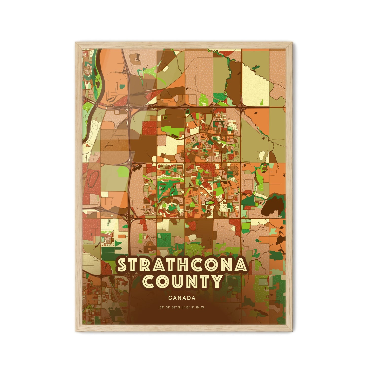 Colorful STRATHCONA COUNTY CANADA Fine Art Map Farmhouse