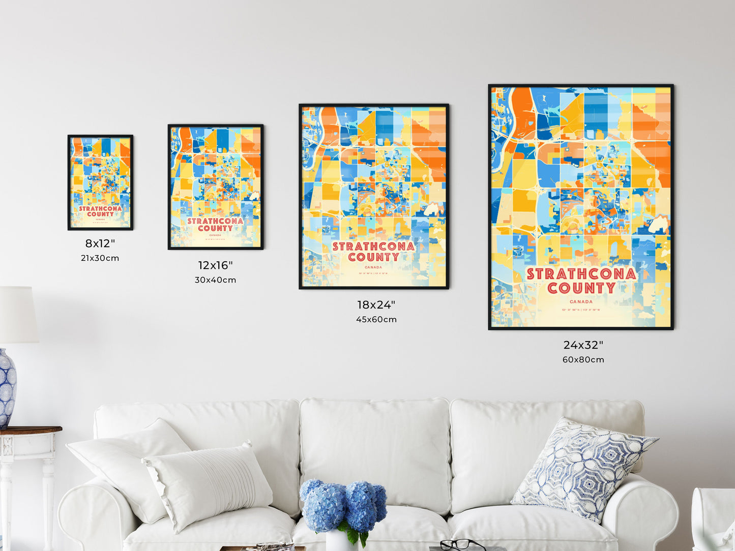 Colorful STRATHCONA COUNTY CANADA Fine Art Map Blue Orange