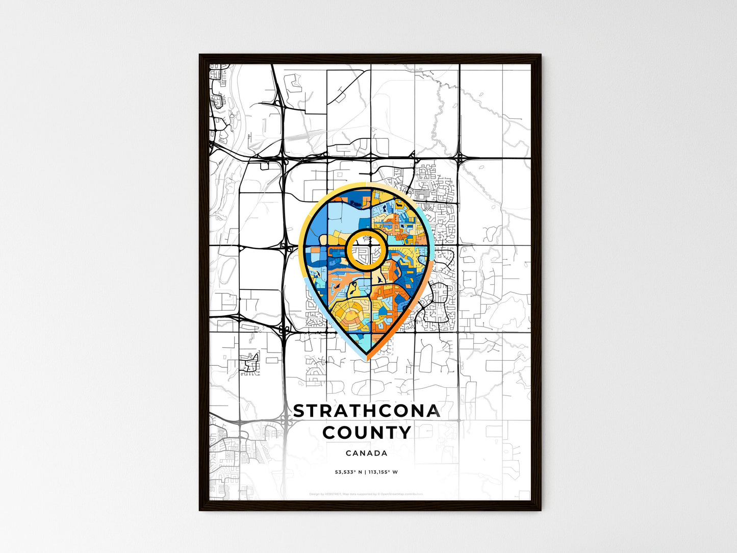 Strathcona County Canada wedding art map with pointer icon