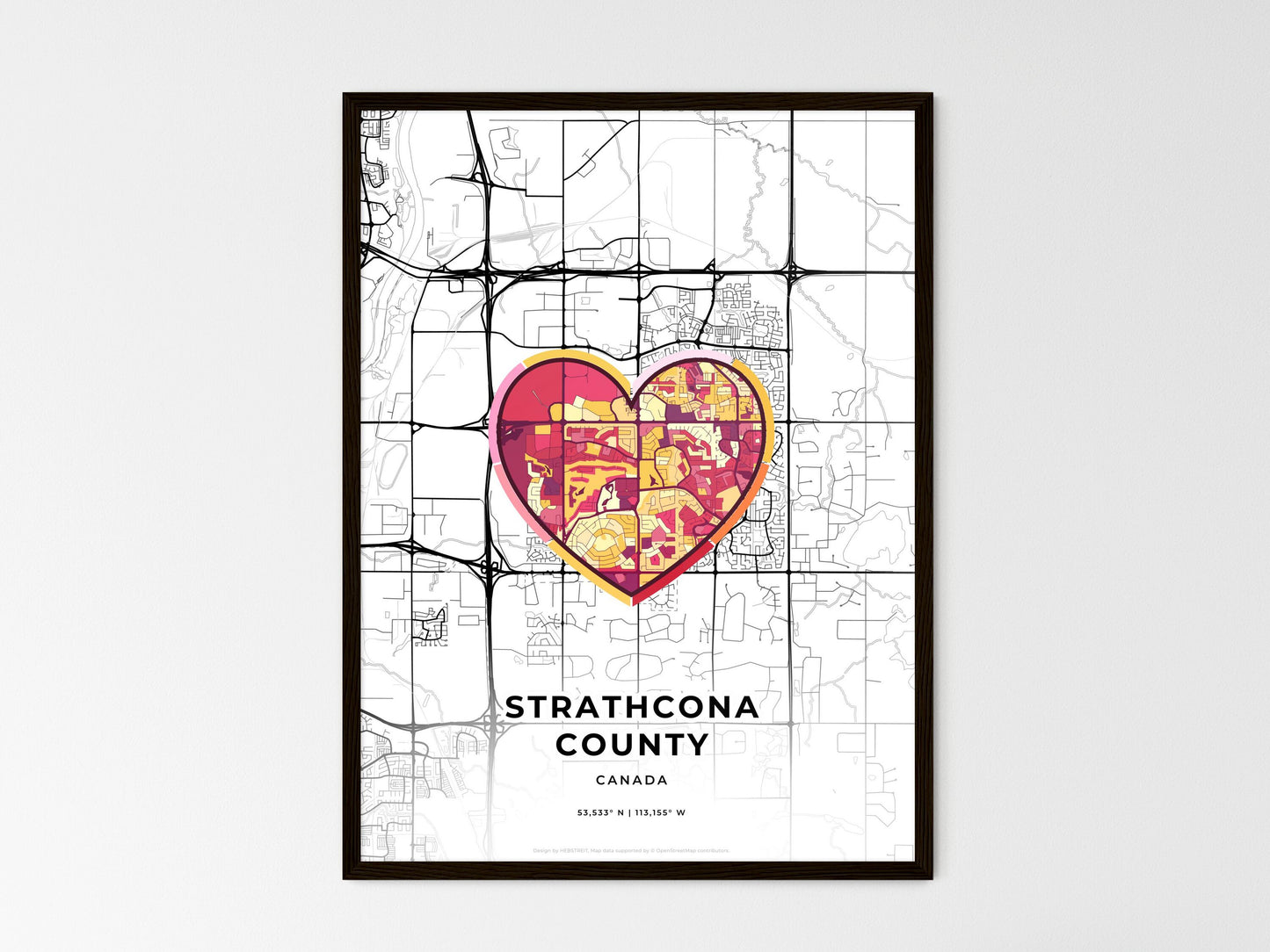 Strathcona County Canada wedding art map with heart icon