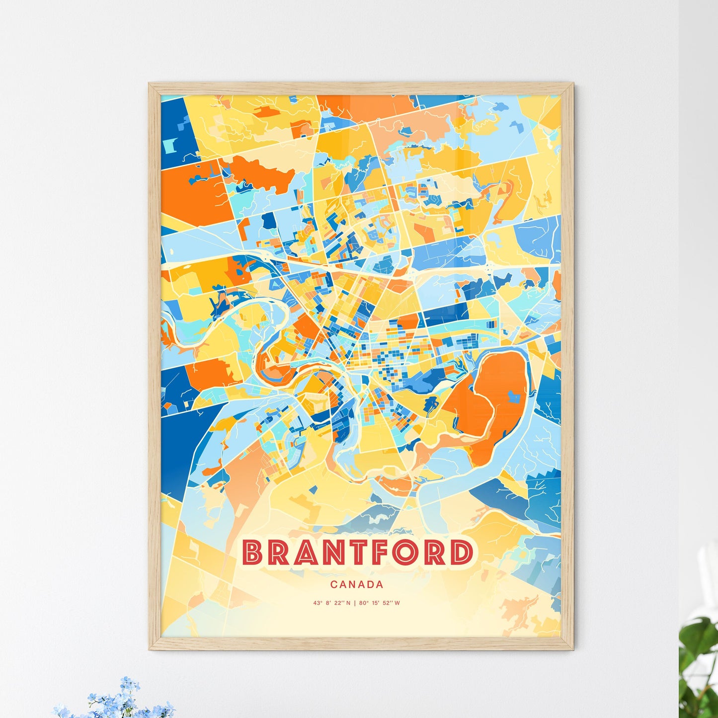 Colorful Brantford Canada Fine Art Map Blue Orange